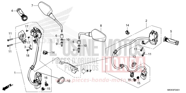 COMMUTATEUR/POIGNEE/MIROIR (NC750XD) von NC750X DCT PEARL GLARE WHITE (NHB53) von 2021